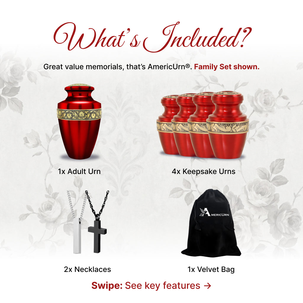 Red & Gold Engraved Grecian Cremation Urn