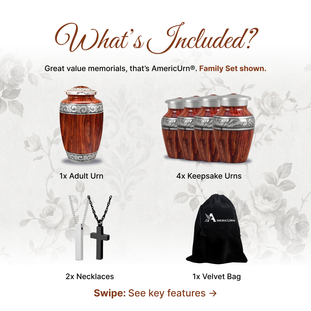 Printed Wood & Silver Hand-Engraved Cremation Urn