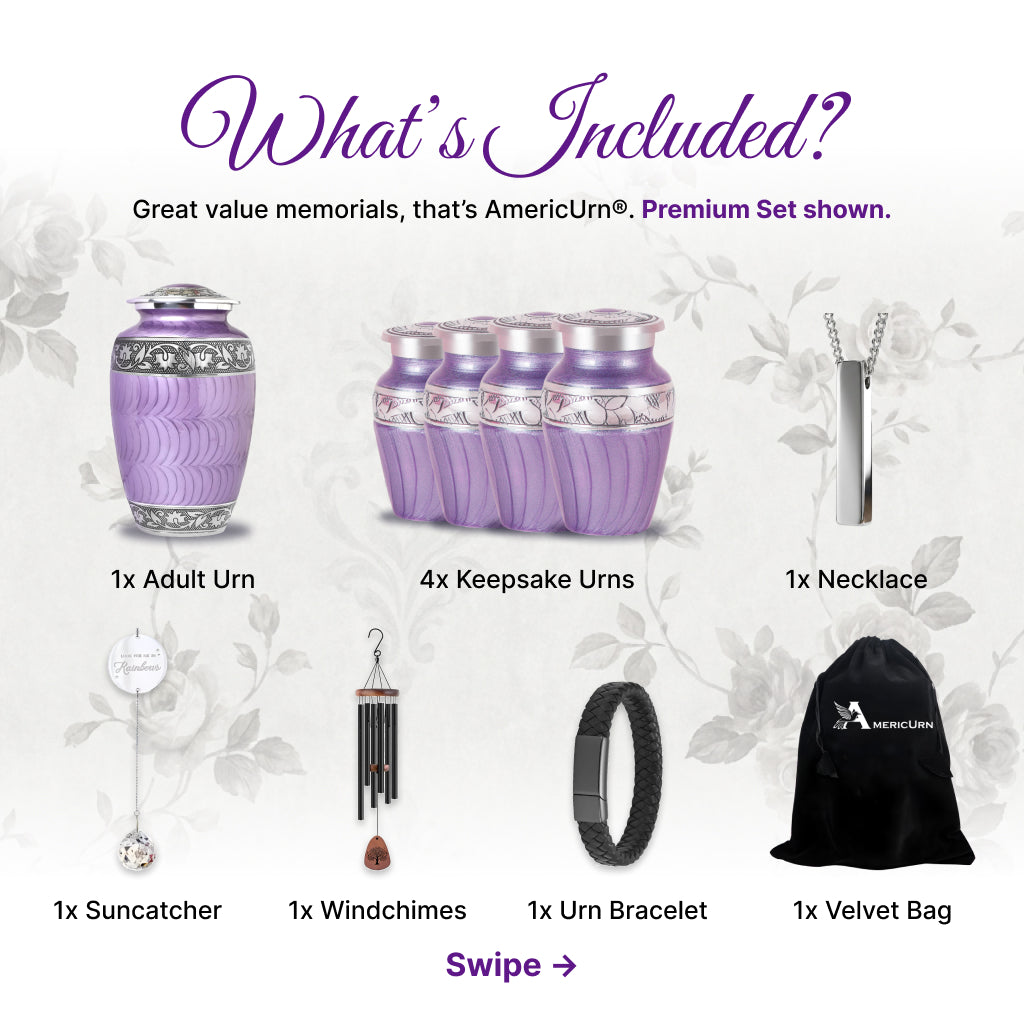 Purple Patch & Silver Engraved Cremation Urn