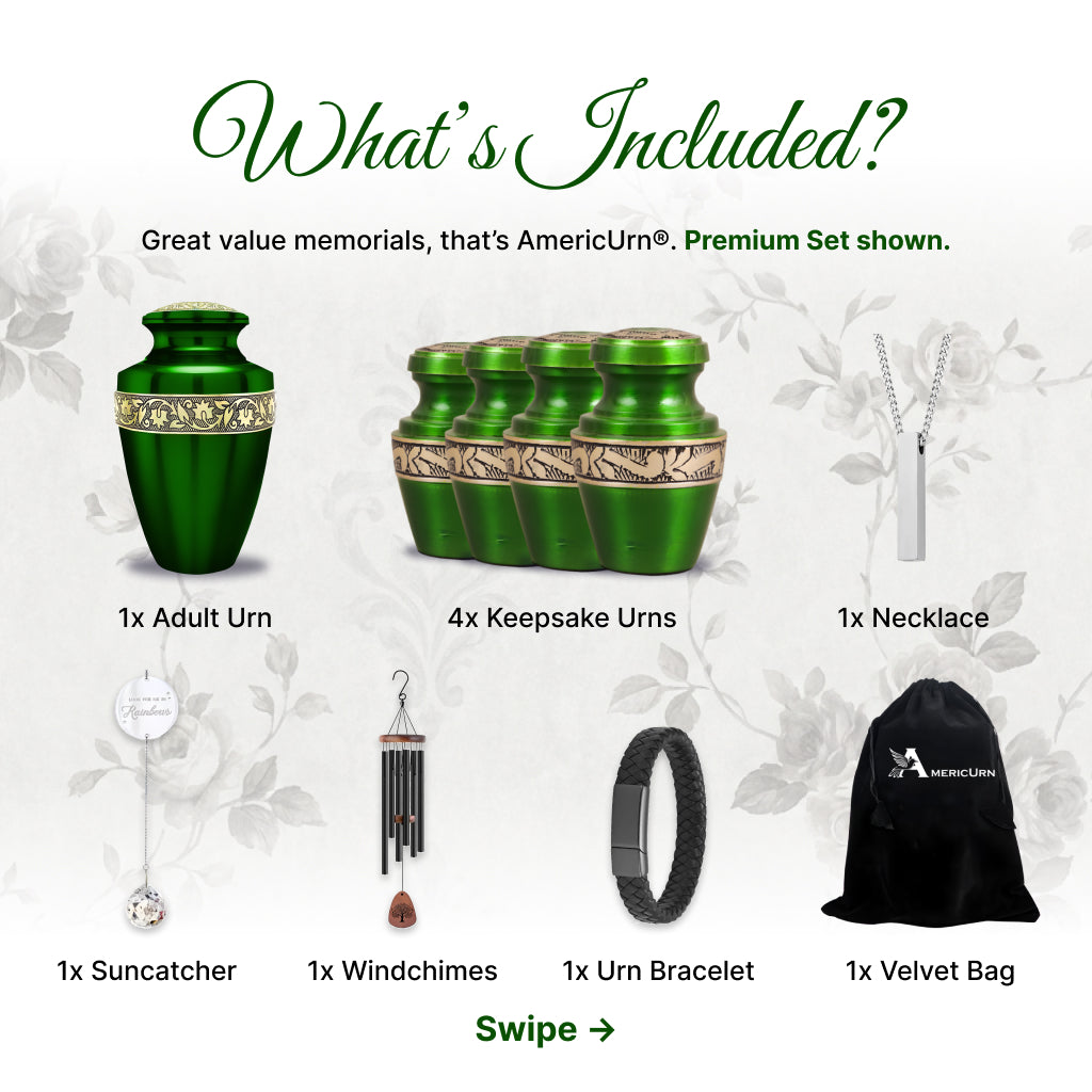 Green & Gold Engraved Grecian Cremation Urn