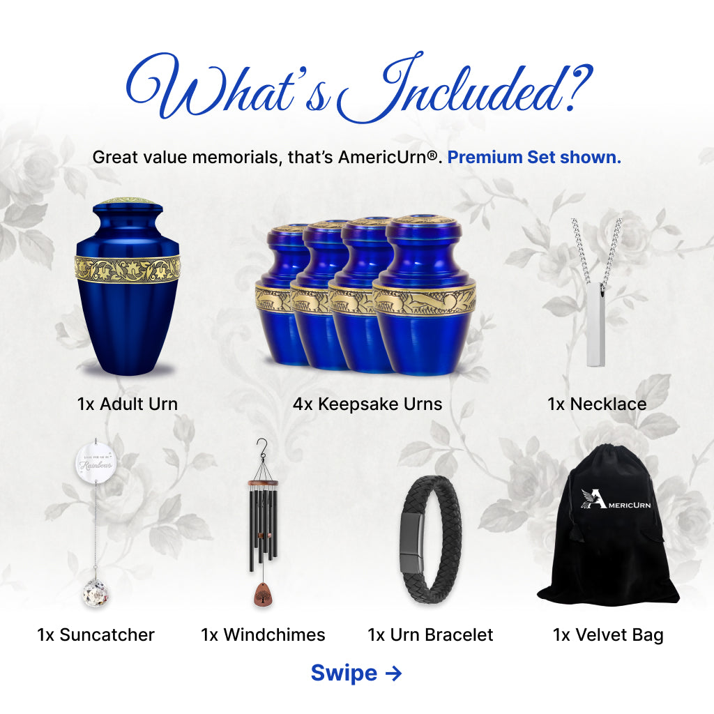 Blue & Gold Engraved Grecian Cremation Urn