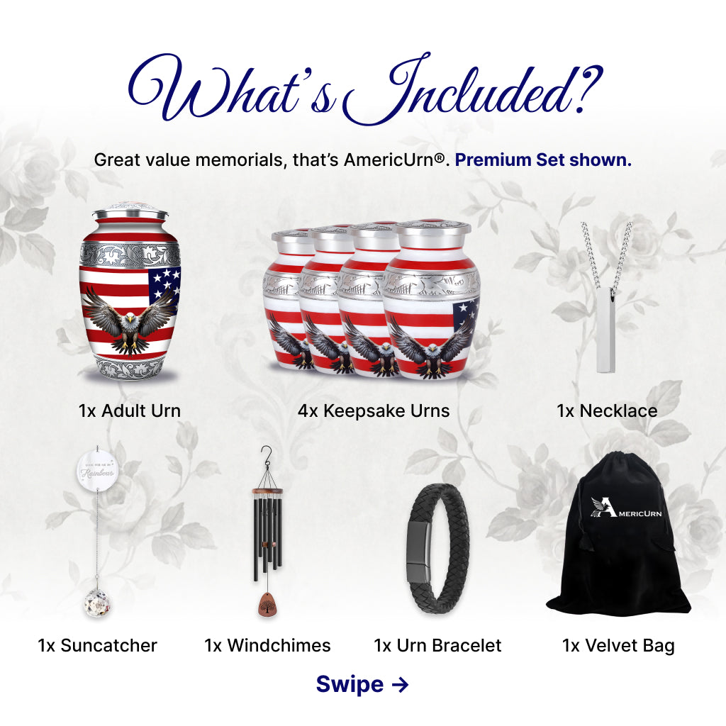 American Flag & Silver Engraved Cremation Urn