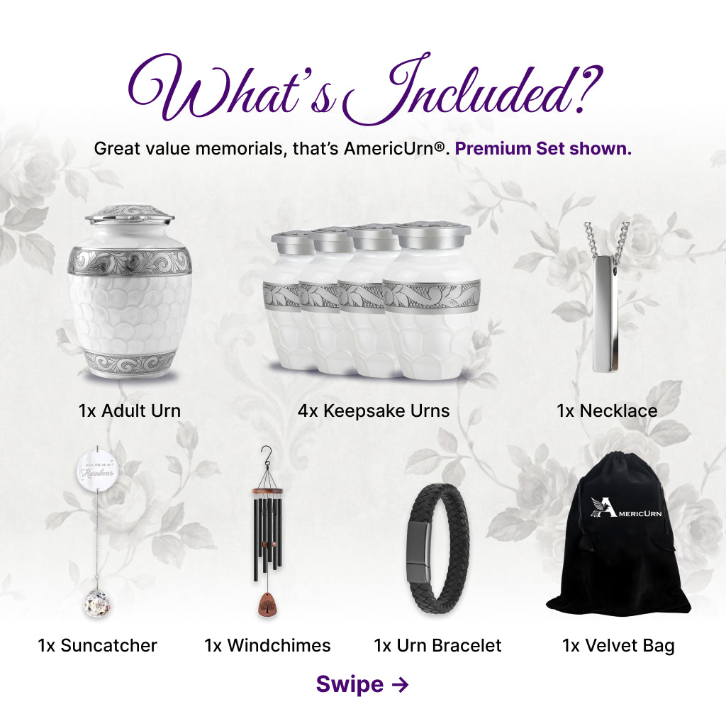 White Patch & Silver Hand-Engraved Cremation Urn