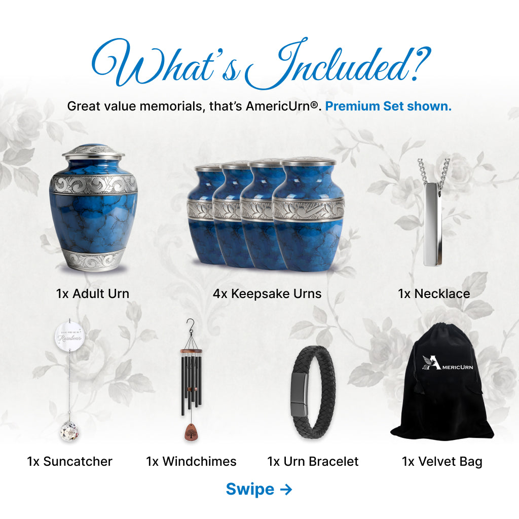 Blue Patch & Silver Engraved Cremation Urn