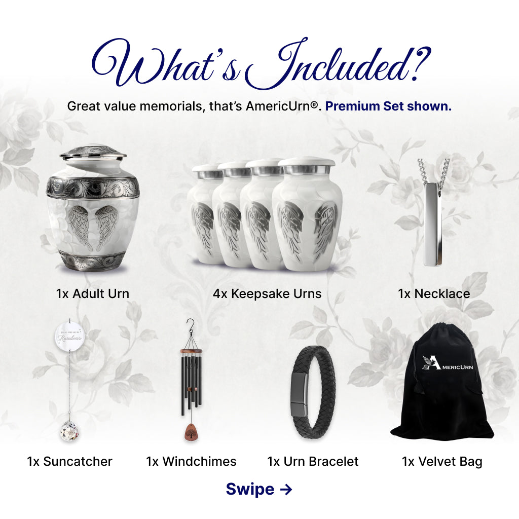 White Patch & Silver Hand-Engraved Cremation Urn