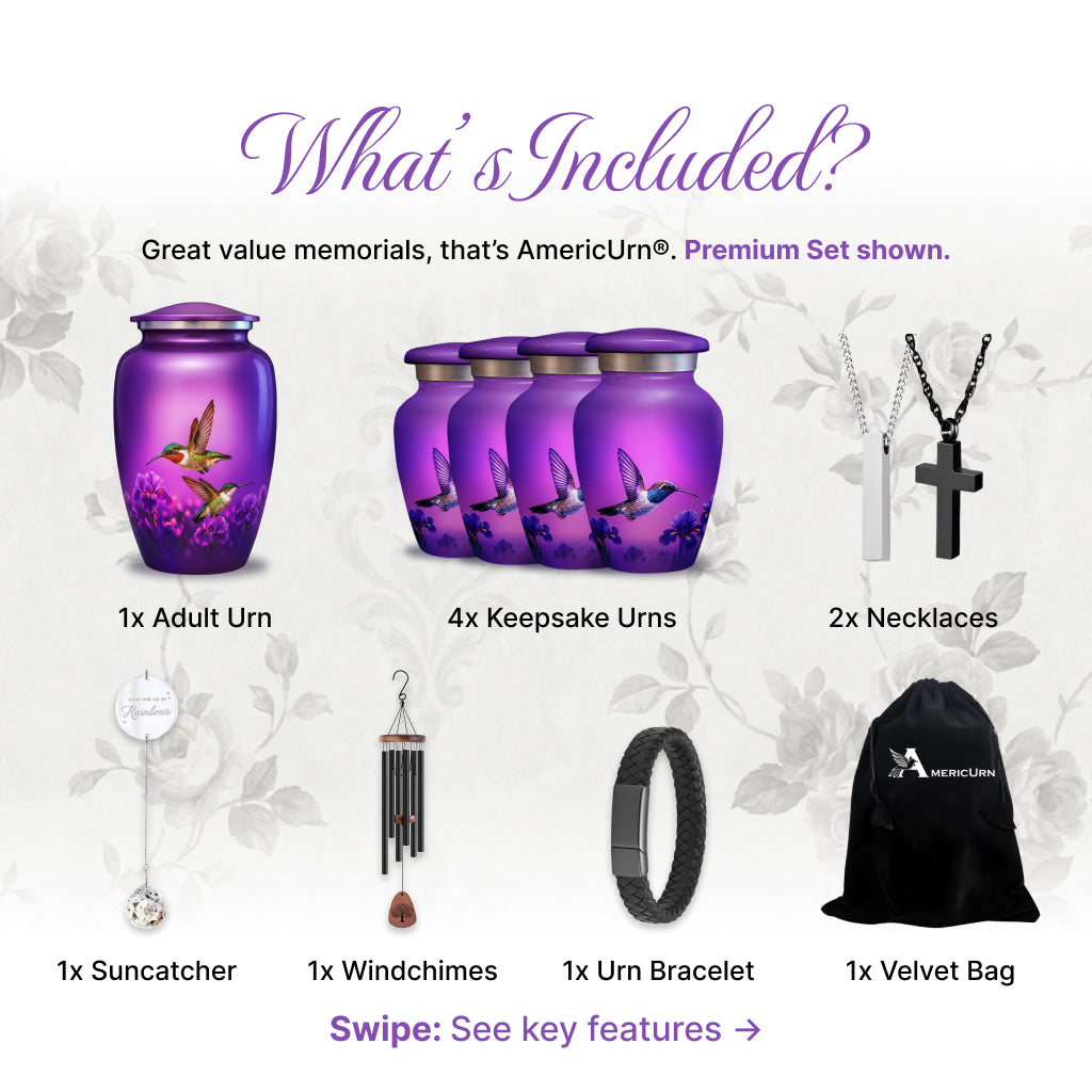Purple Hummingbird Image Cremation Urn