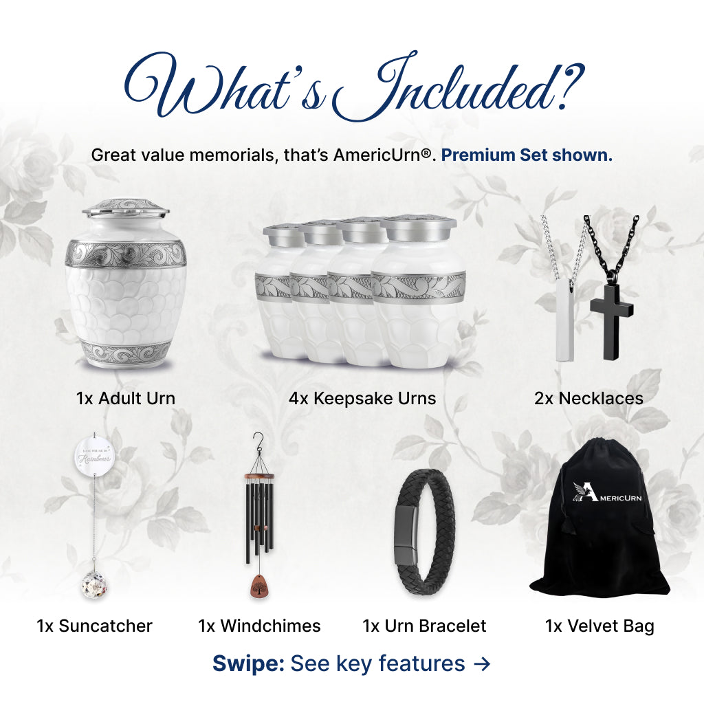 White Patch & Silver Hand-Engraved Cremation Urn