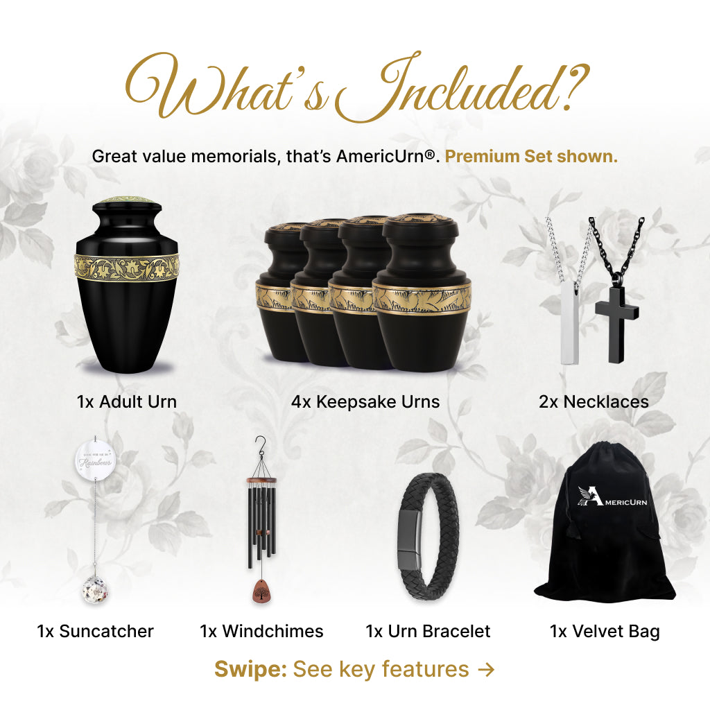 Black & Gold Engraved Grecian Cremation Urn