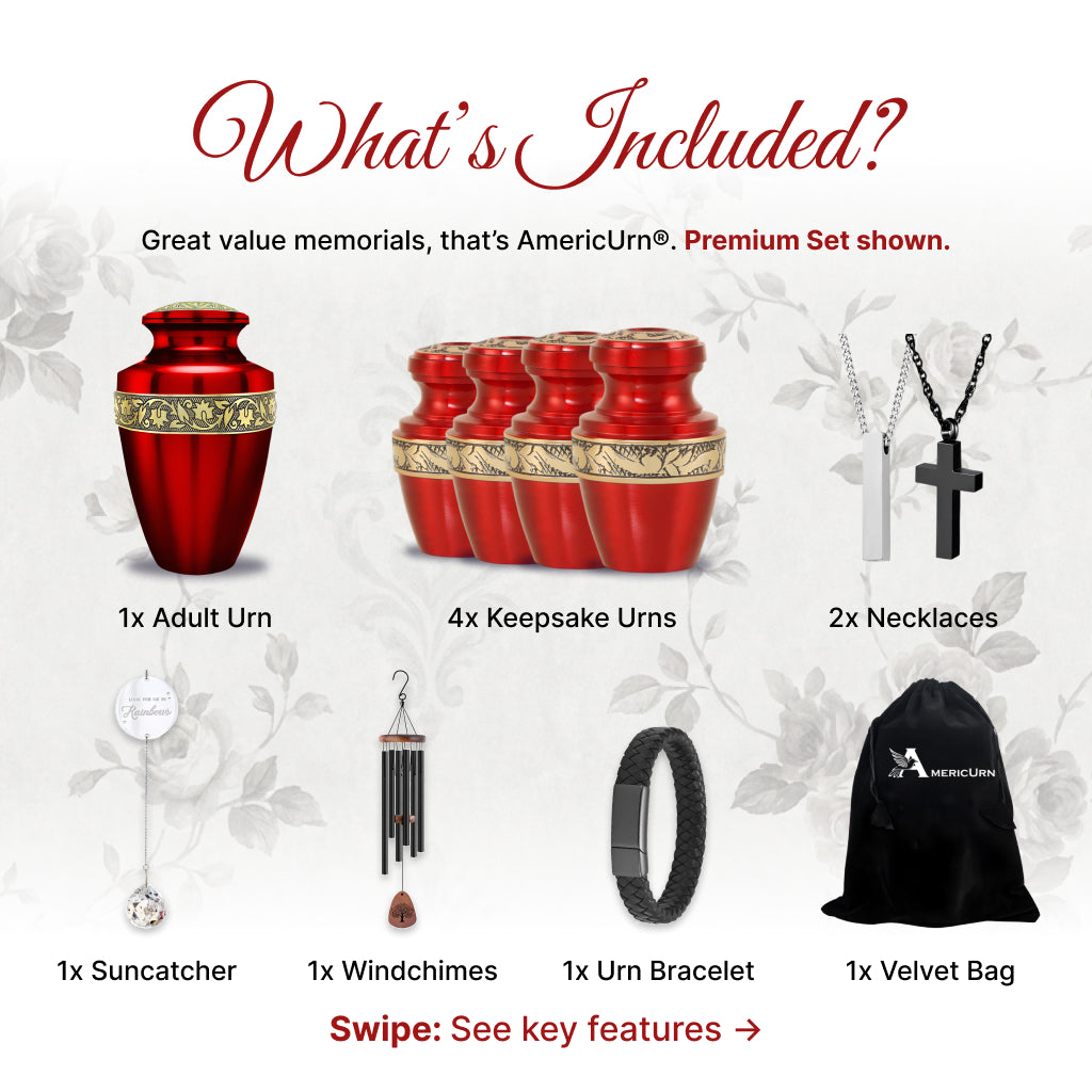 Red & Gold Engraved Grecian Cremation Urn