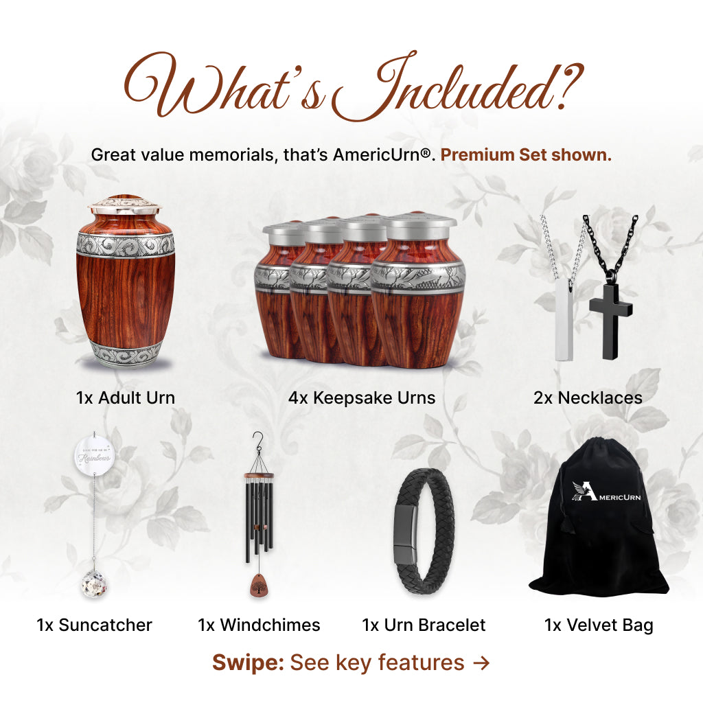 Printed Wood & Silver Hand-Engraved Cremation Urn