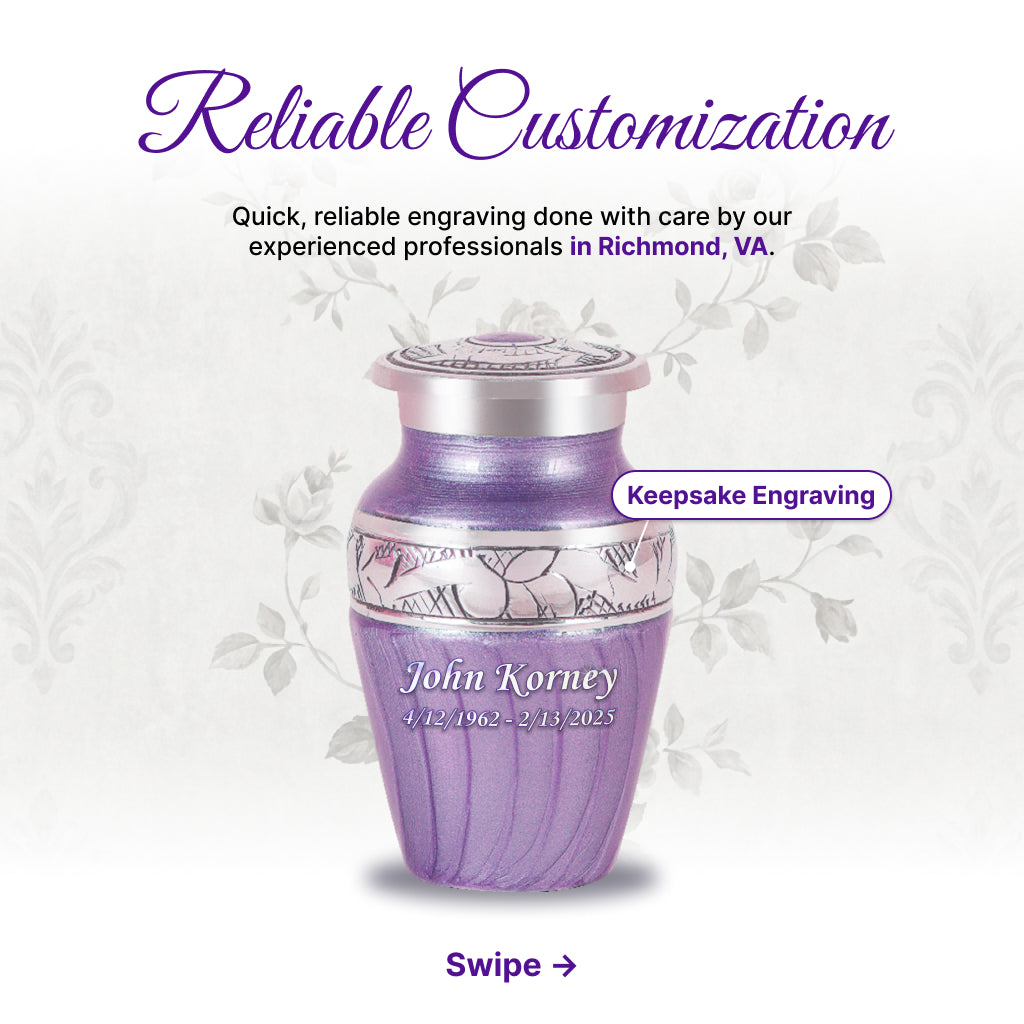 Purple Patch & Silver Engraved Cremation Urn
