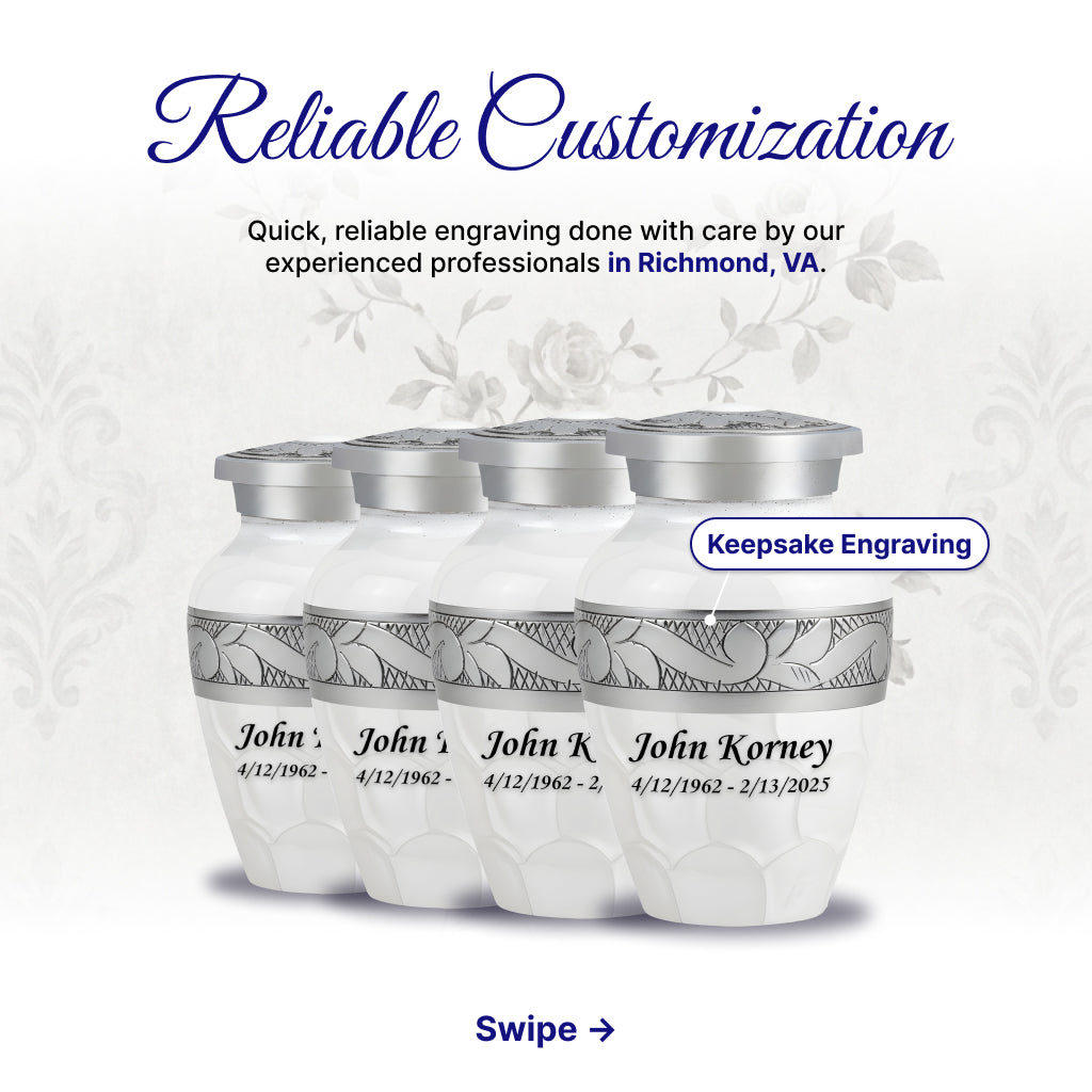 White Patch & Silver Hand-Engraved Cremation Urn