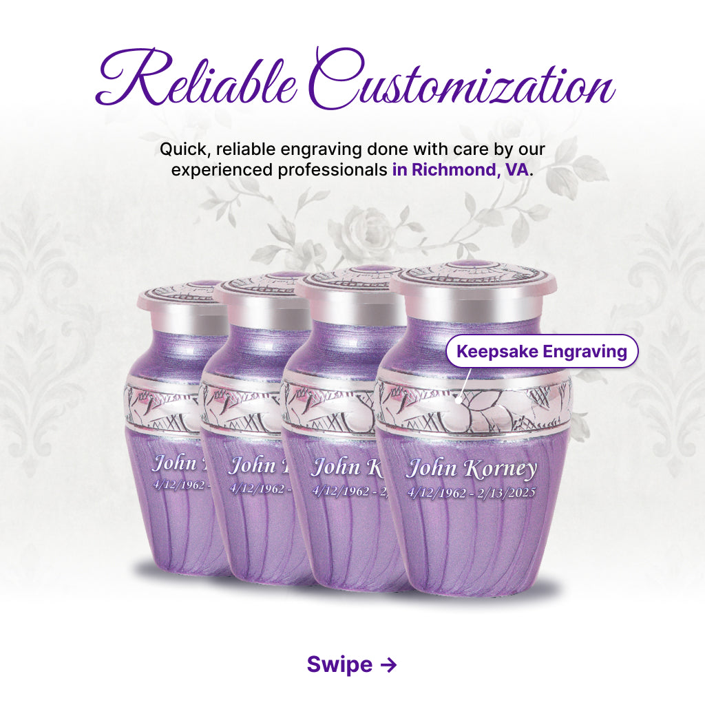 Purple Patch & Silver Engraved Cremation Urn