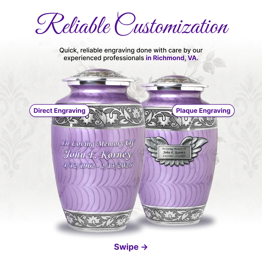 Purple Patch & Silver Engraved Cremation Urn