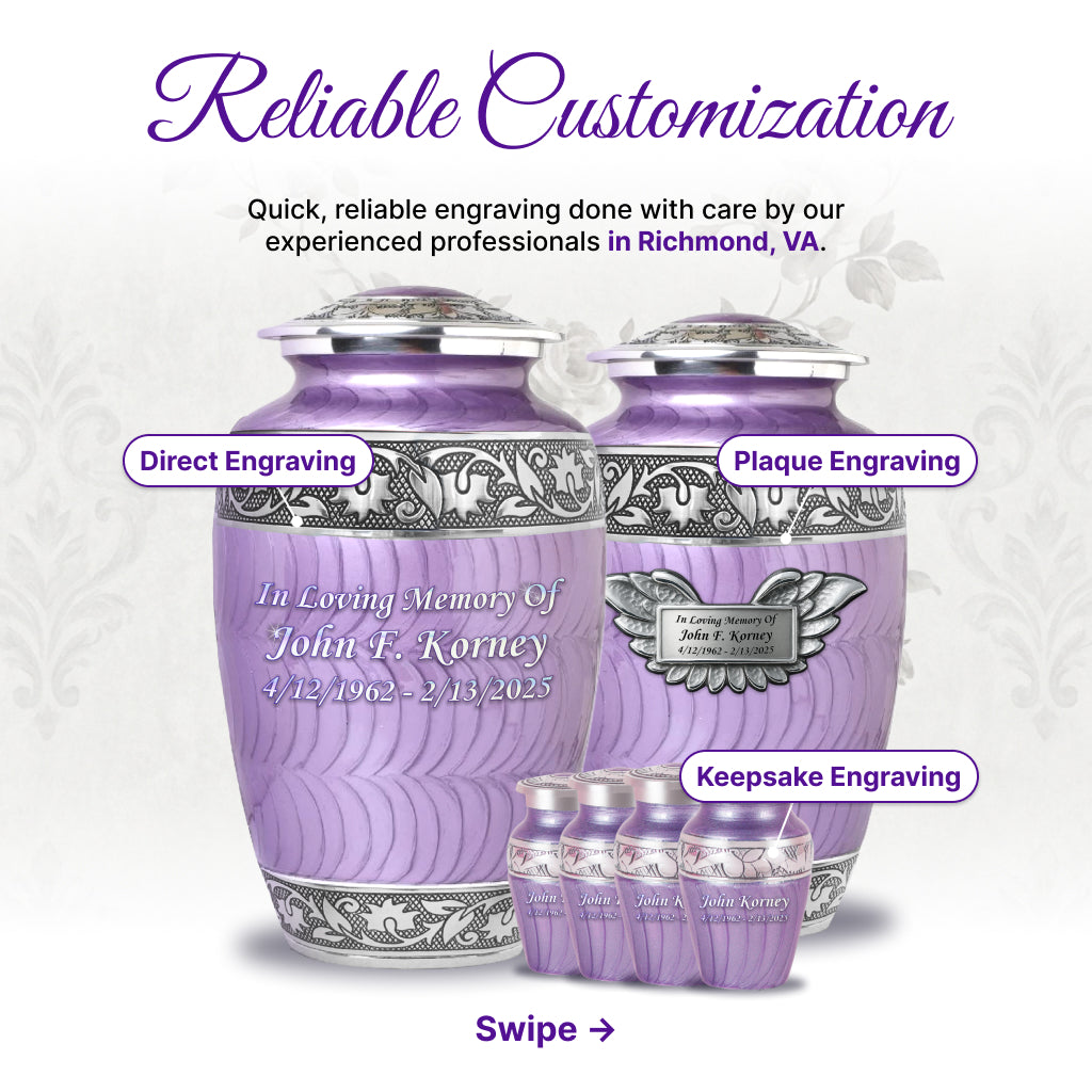 Purple Patch & Silver Engraved Cremation Urn