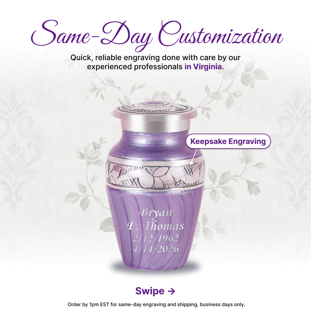 Purple Patch & Silver Engraved Cremation Urn