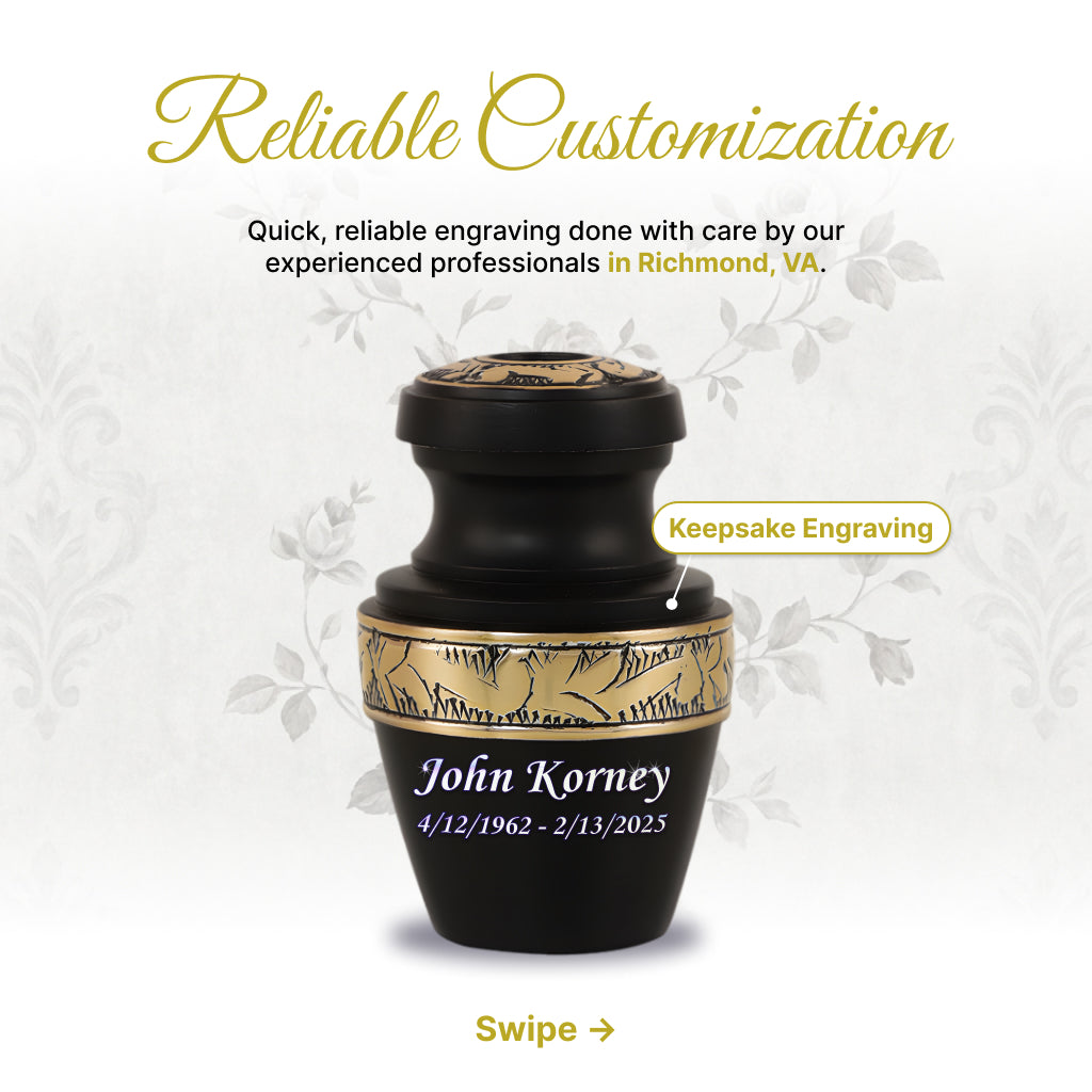 Black & Gold Engraved Grecian Cremation Urn