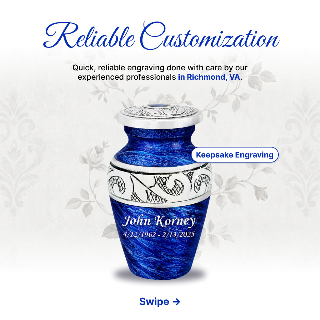 Eternal Blue & Silver Hand-Engraved Cremation Urn
