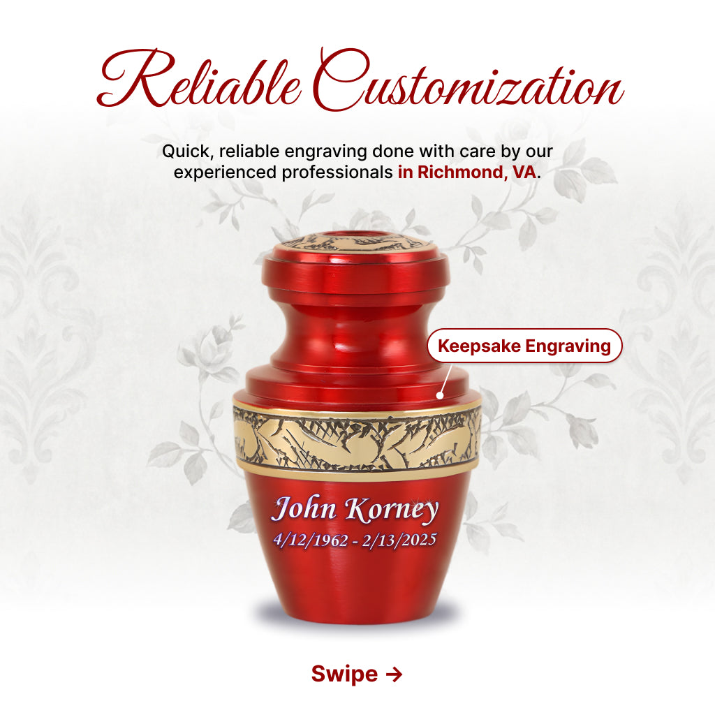 Red & Gold Engraved Grecian Cremation Urn