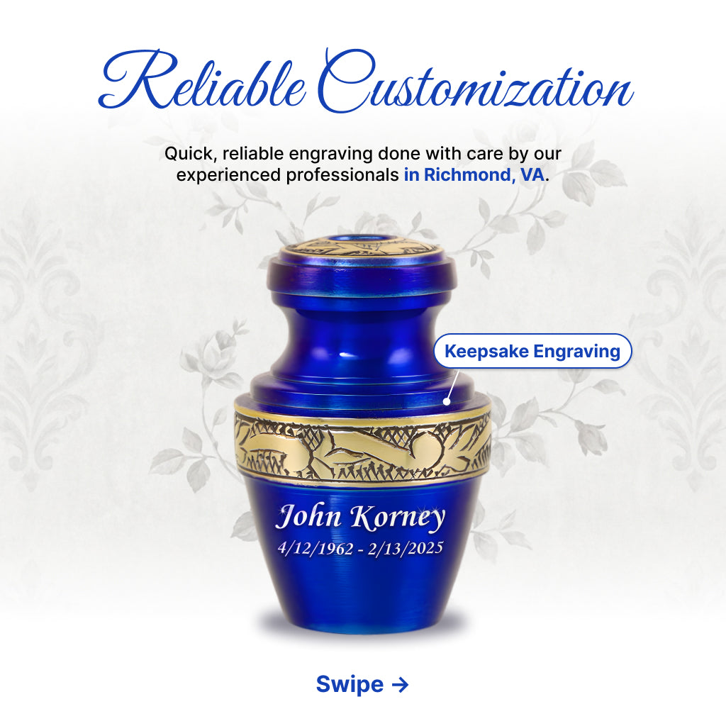 Blue & Gold Engraved Grecian Cremation Urn