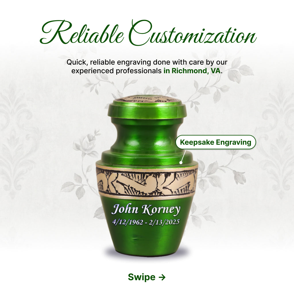 Green & Gold Engraved Grecian Cremation Urn