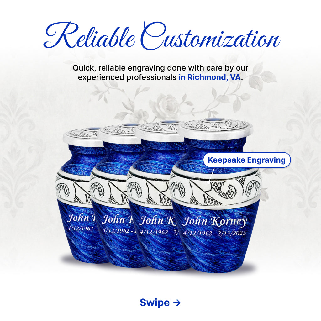 Eternal Blue & Silver Hand-Engraved Cremation Urn