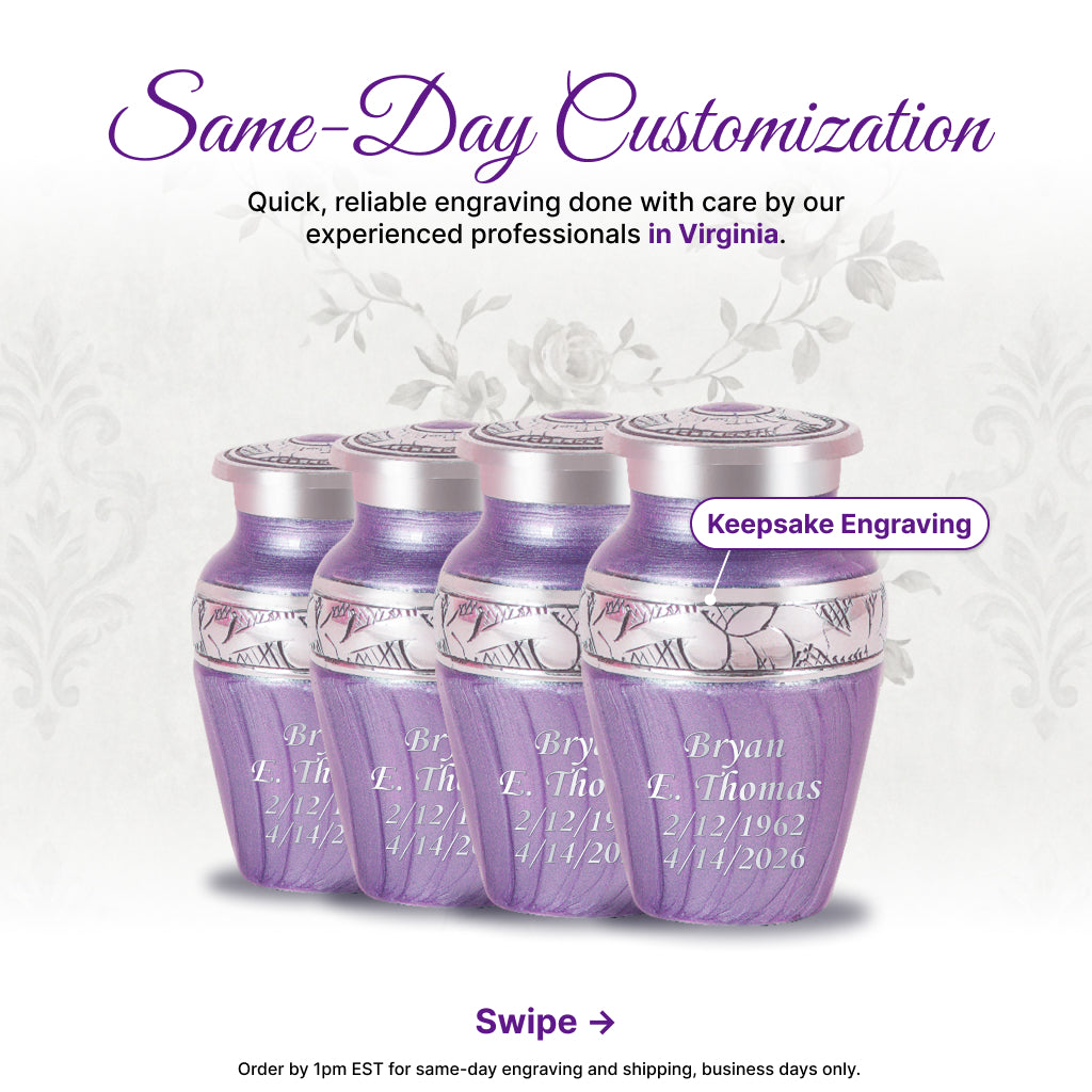 Purple Patch & Silver Engraved Cremation Urn