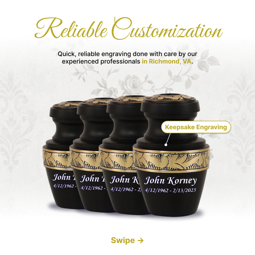 Black & Gold Engraved Grecian Cremation Urn