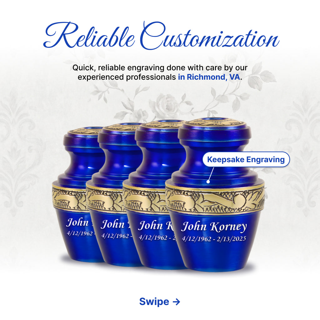 Blue & Gold Engraved Grecian Cremation Urn