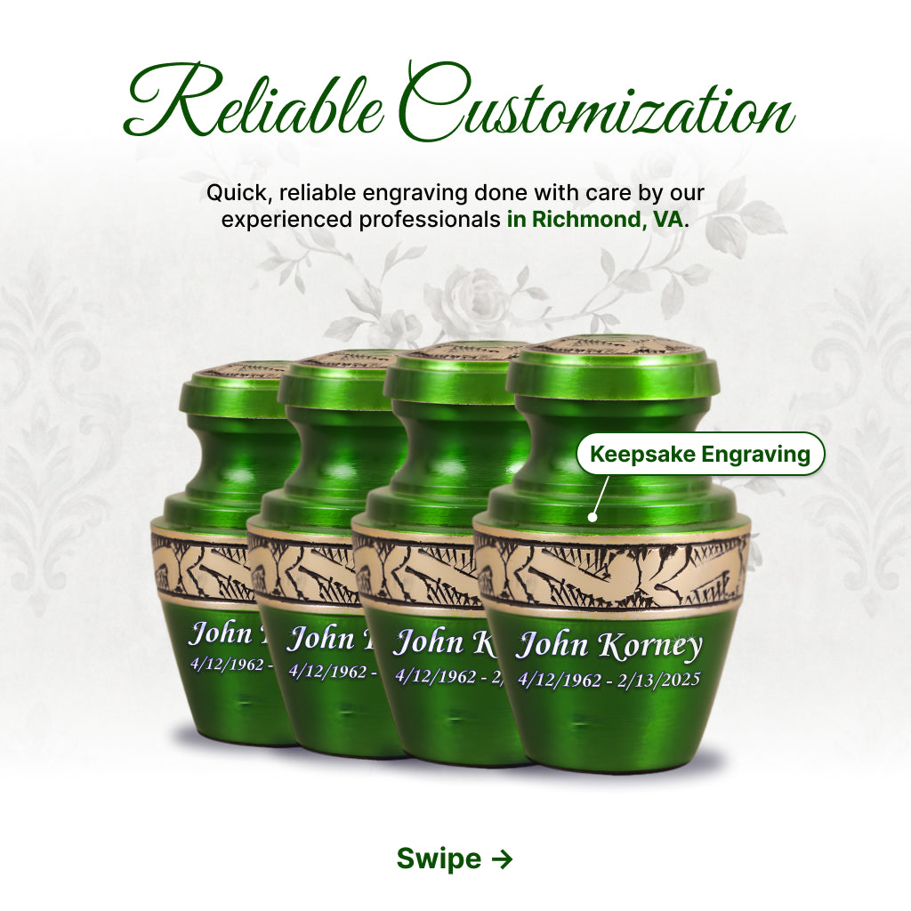 Green & Gold Engraved Grecian Cremation Urn