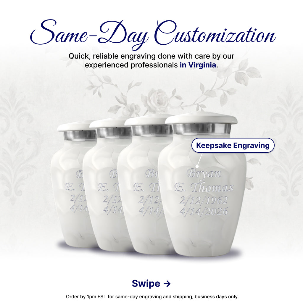 White Patch & Silver Hand-Engraved Cremation Urn
