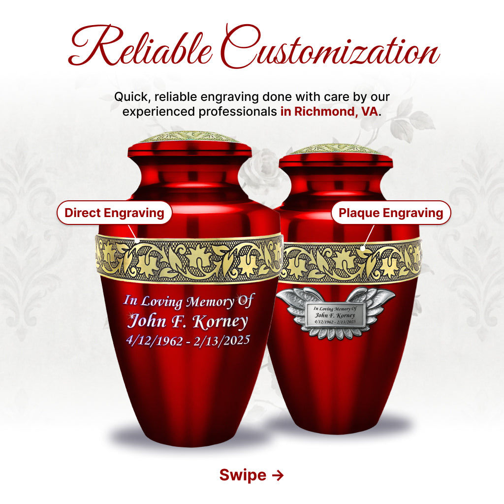 Red & Gold Engraved Grecian Cremation Urn