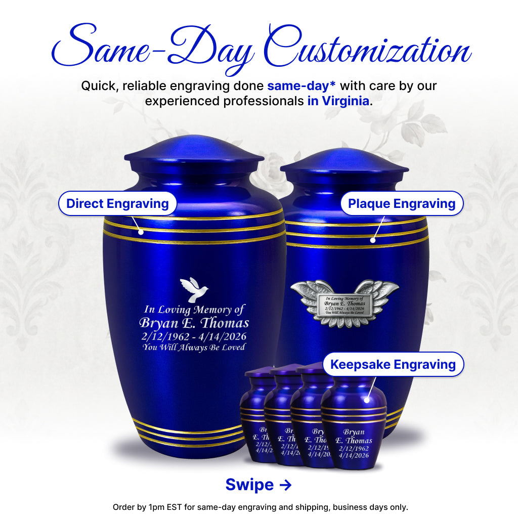 Royal Blue & Gold Accents Pewter Cremation Urn