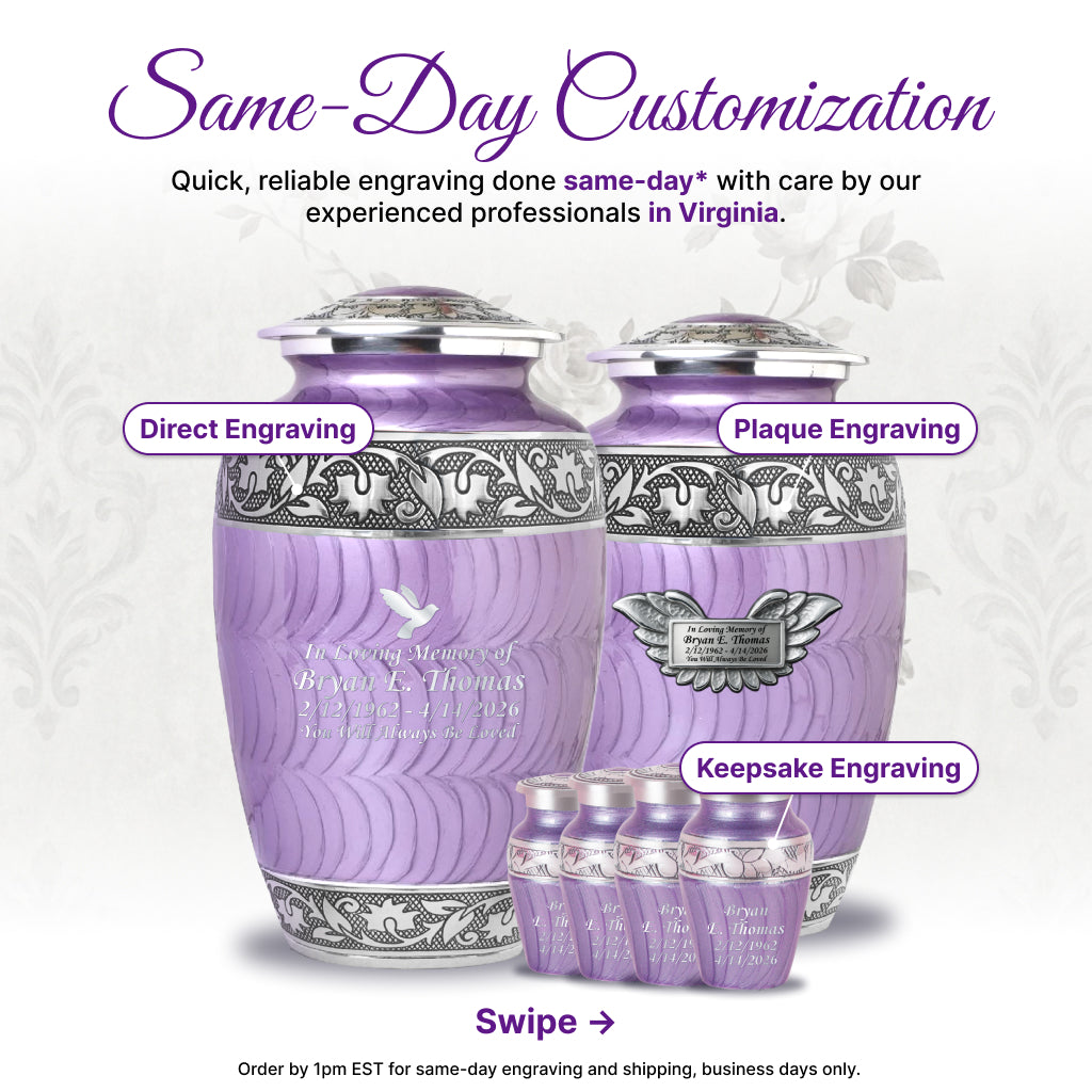 Purple Patch & Silver Engraved Cremation Urn