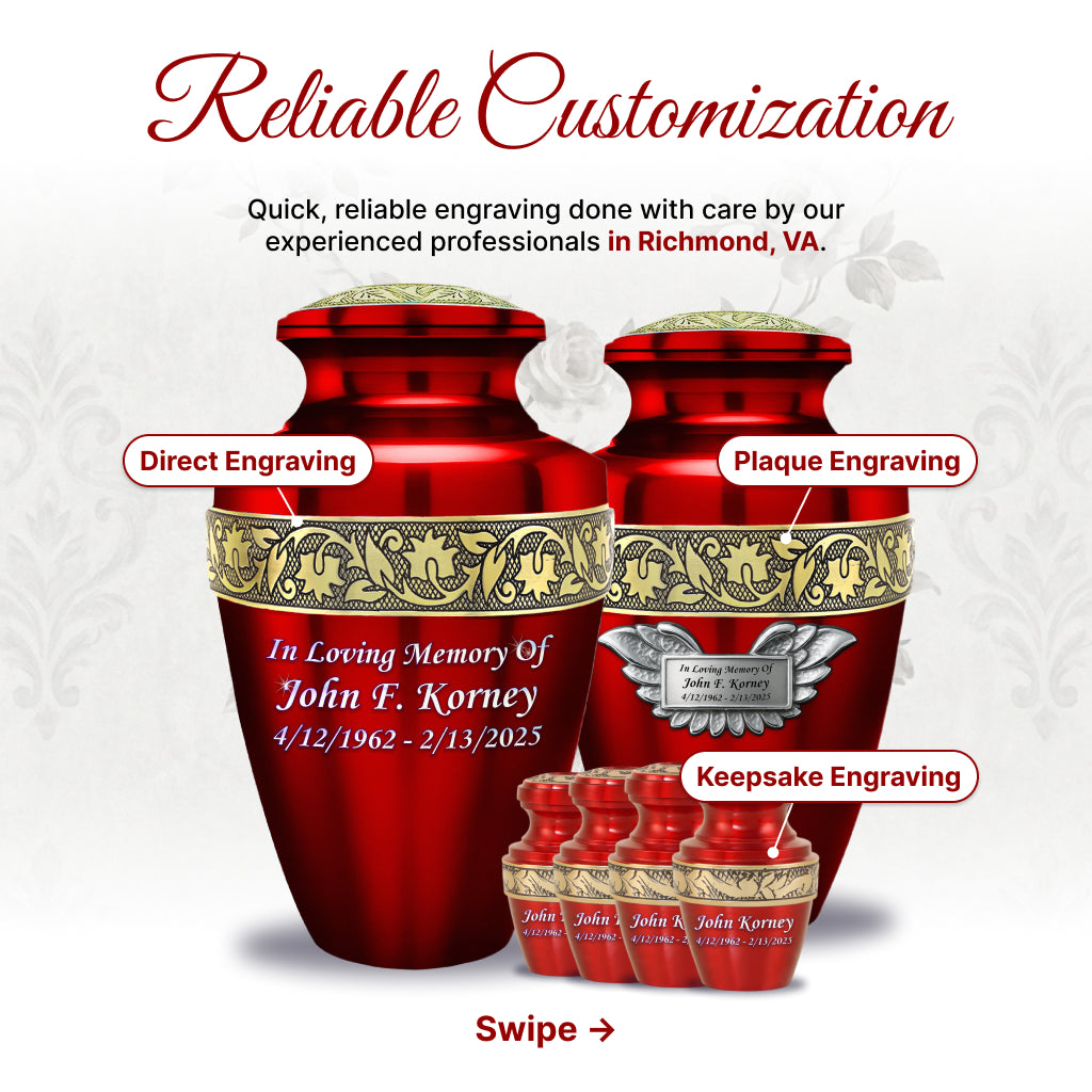Red & Gold Engraved Grecian Cremation Urn