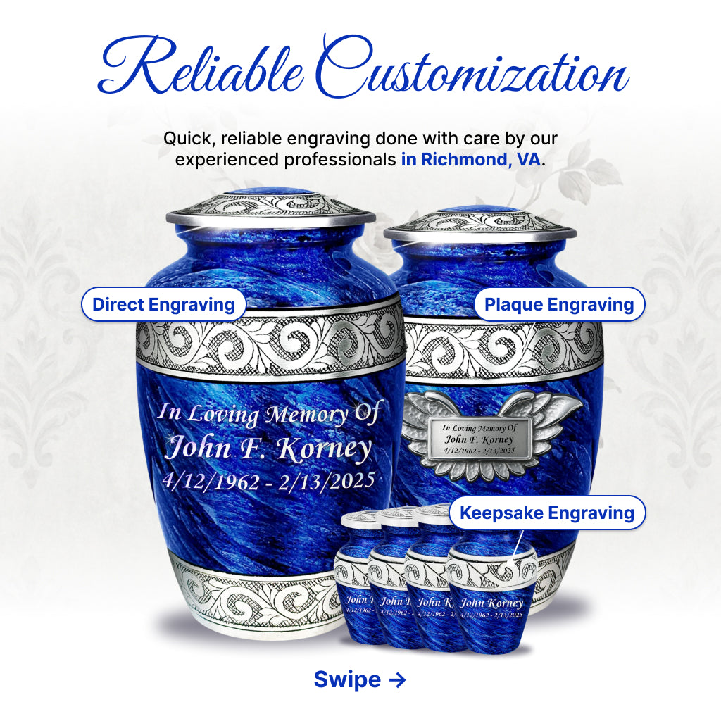 Eternal Blue & Silver Hand-Engraved Cremation Urn