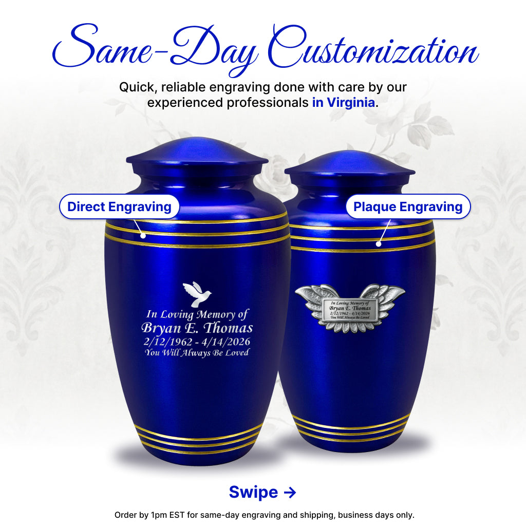 Royal Blue & Gold Accents Pewter Cremation Urn