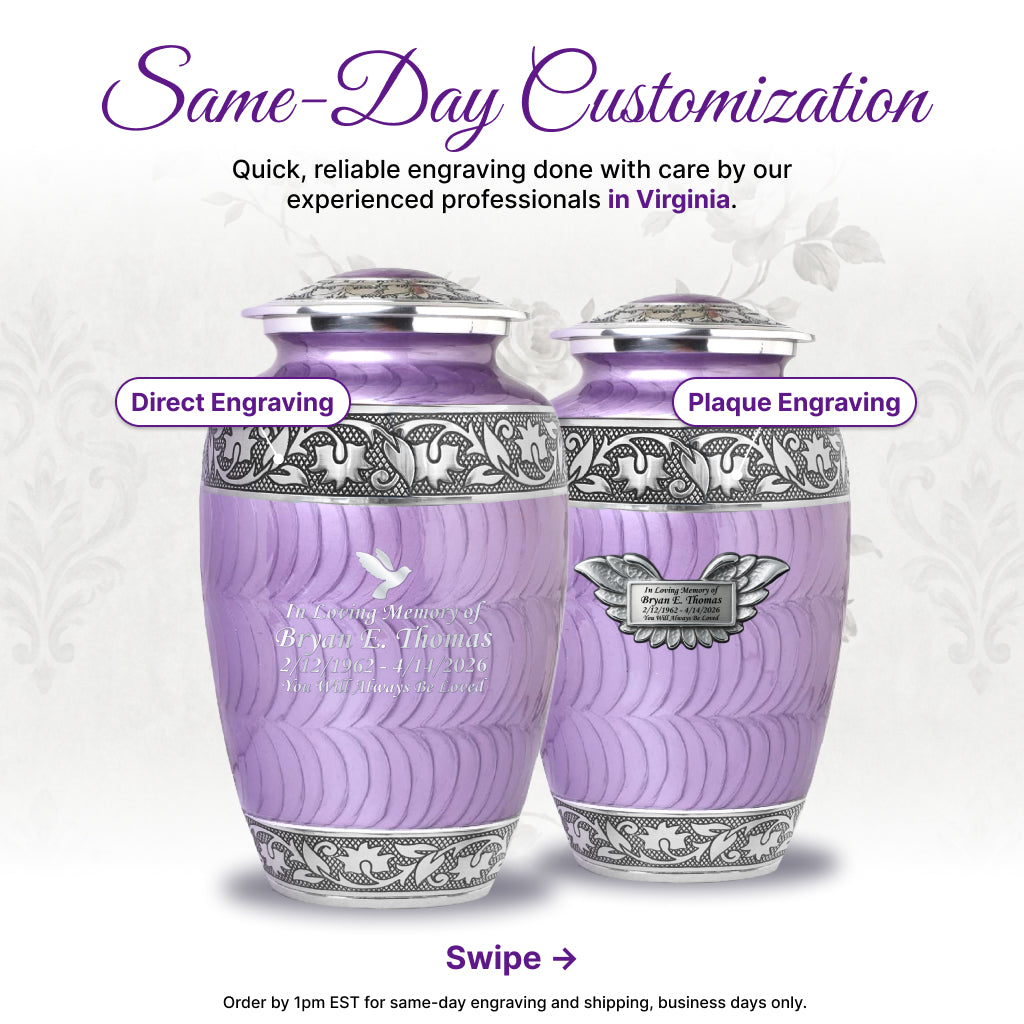 Purple Patch & Silver Engraved Cremation Urn