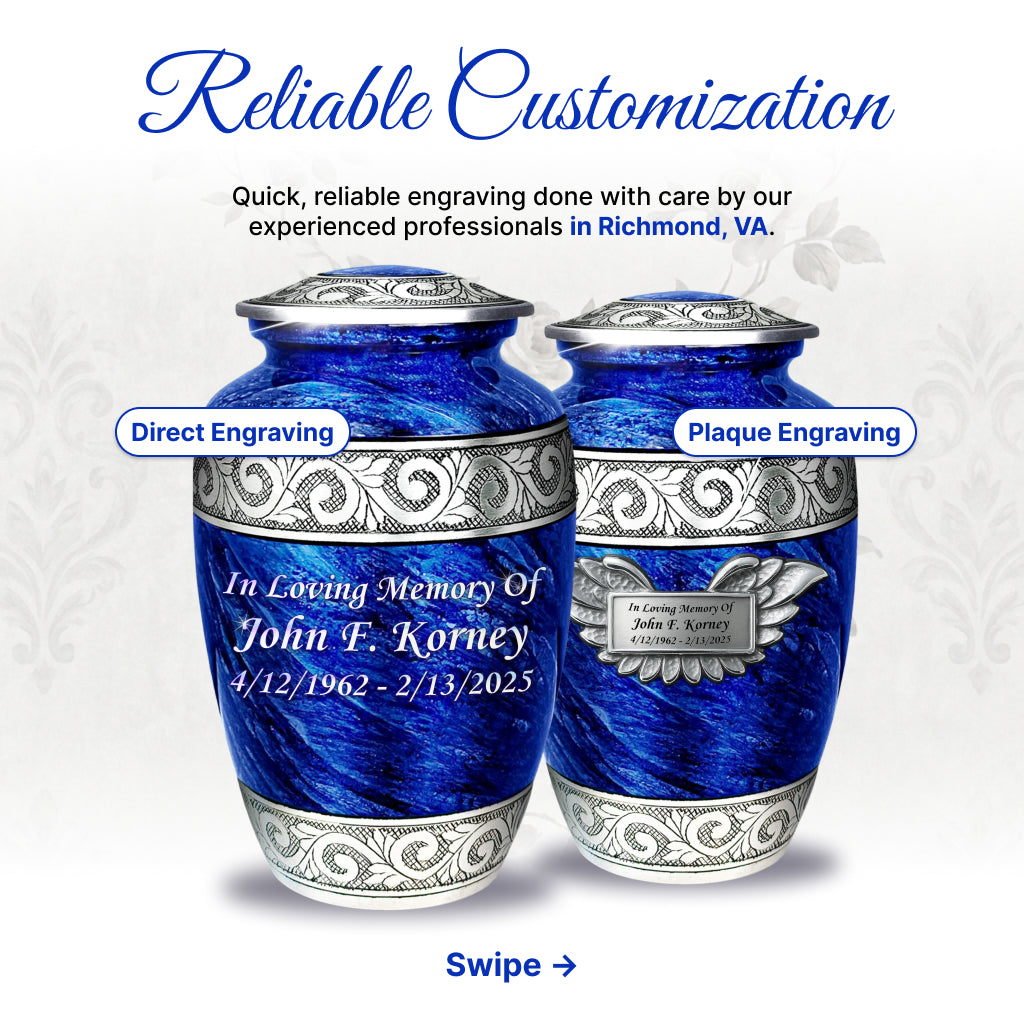 Eternal Blue & Silver Hand-Engraved Cremation Urn