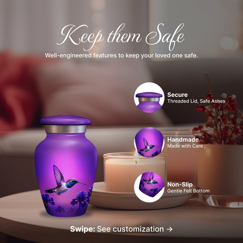 Purple Hummingbird Image Cremation Urn