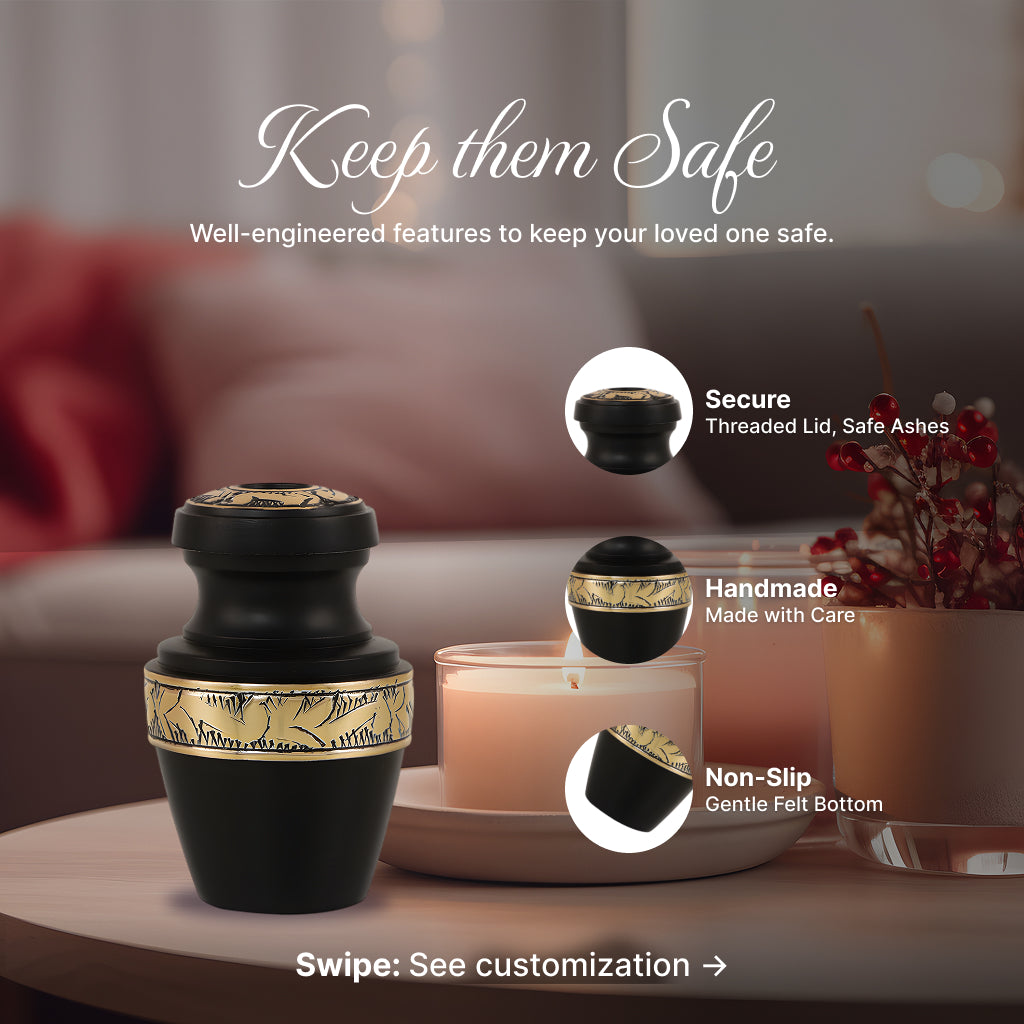 Black & Gold Engraved Grecian Cremation Urn