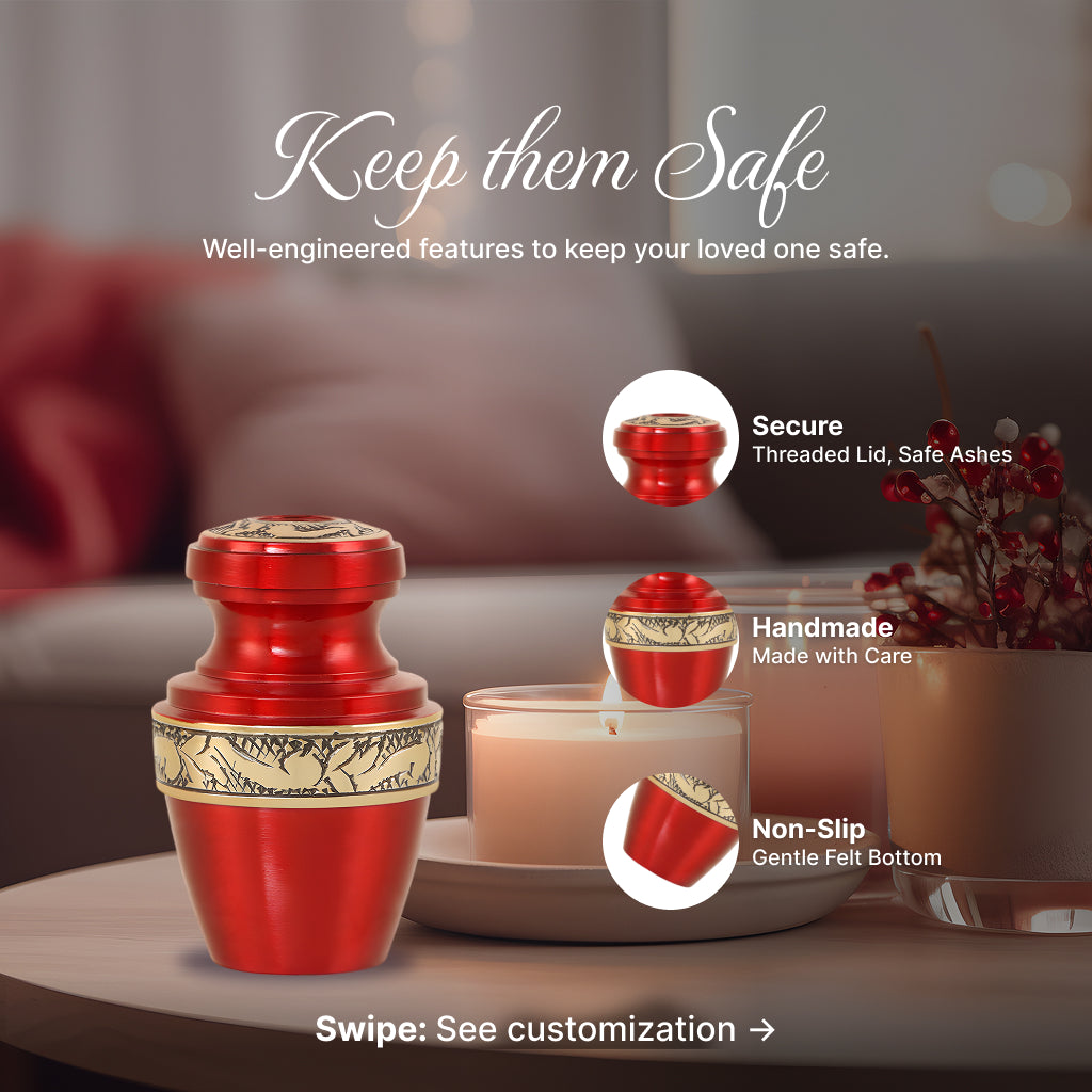 Red & Gold Engraved Grecian Cremation Urn