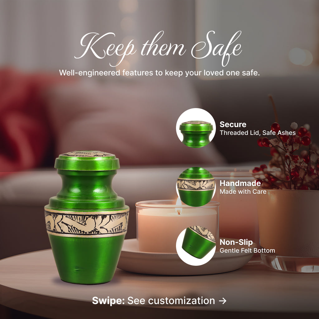 Green & Gold Engraved Grecian Cremation Urn