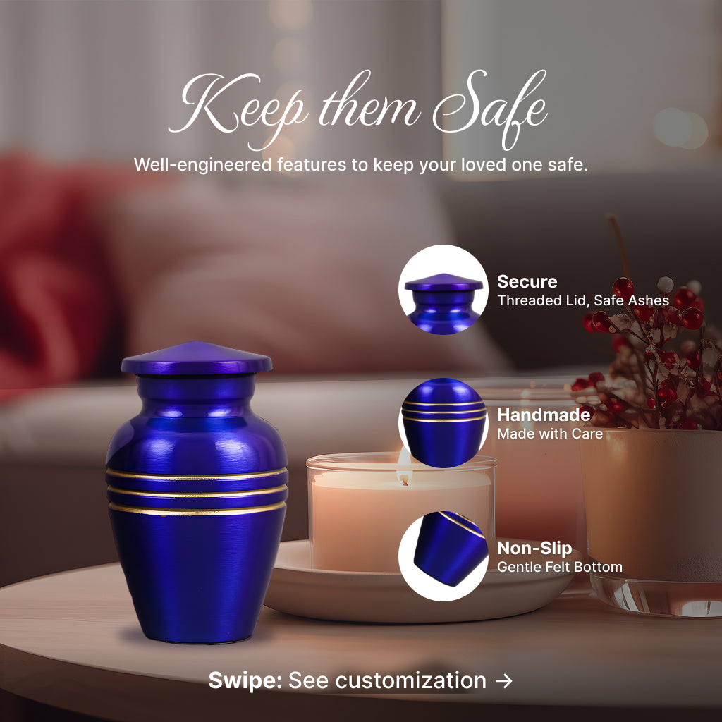 Royal Blue & Gold Accents Pewter Cremation Urn