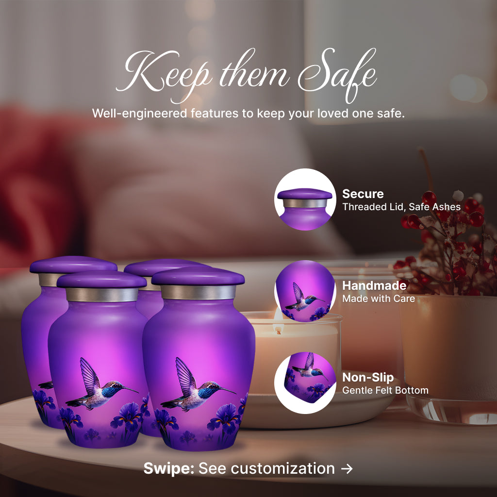 Purple Hummingbird Image Cremation Urn