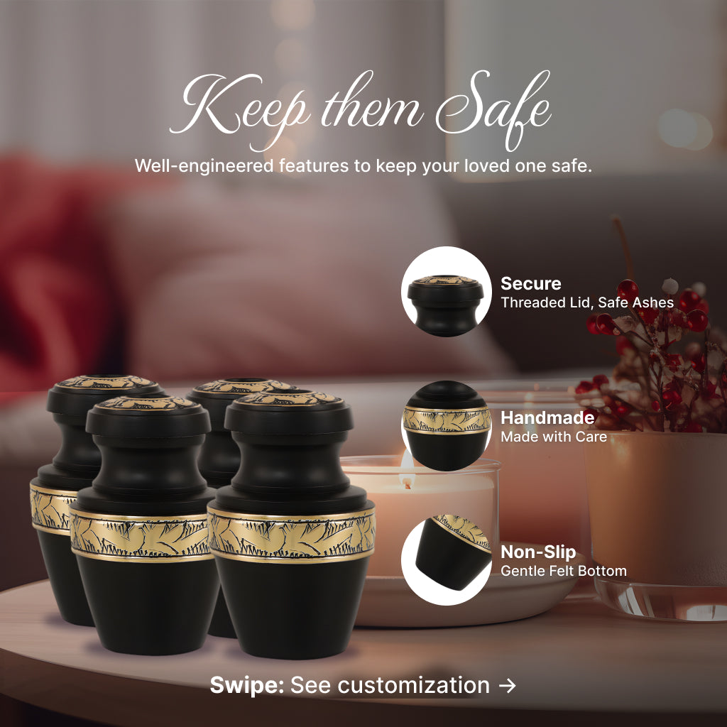 Black & Gold Engraved Grecian Cremation Urn