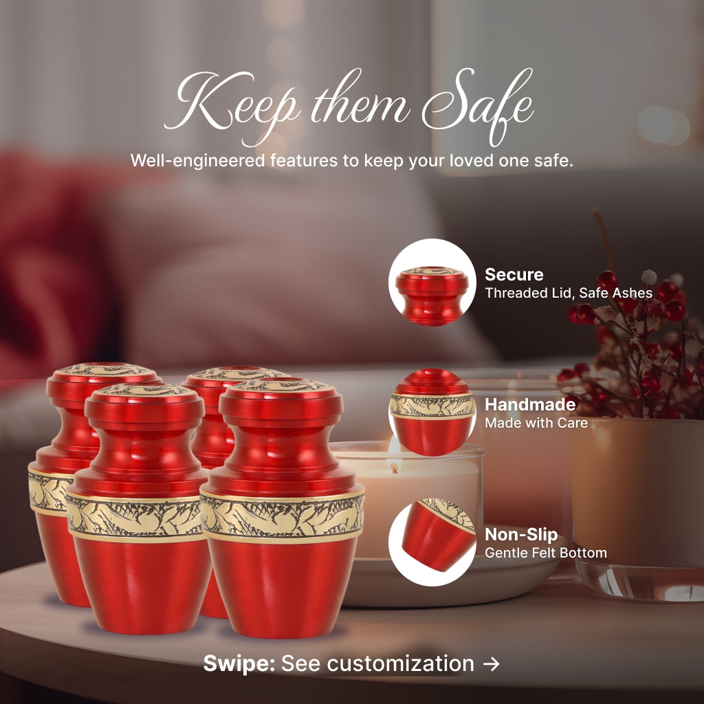 Red & Gold Engraved Grecian Cremation Urn