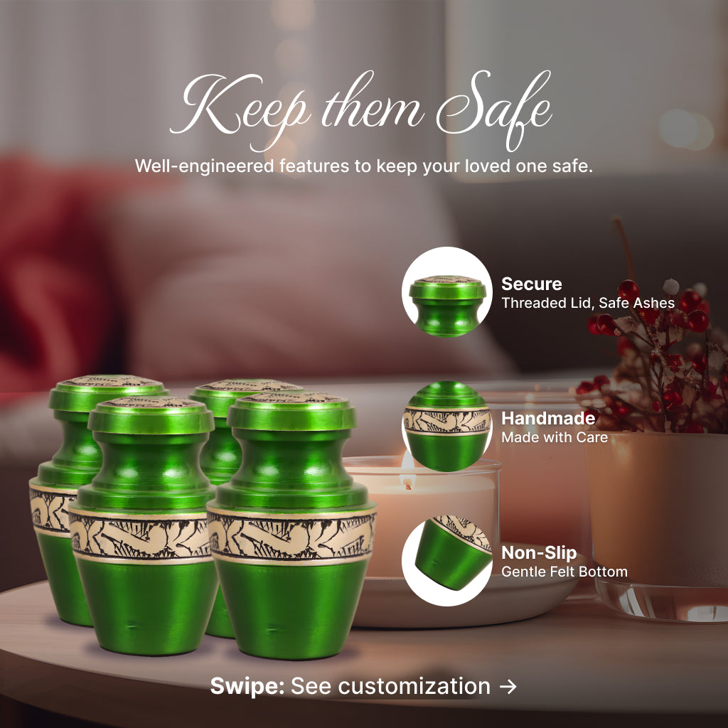 Green & Gold Engraved Grecian Cremation Urn