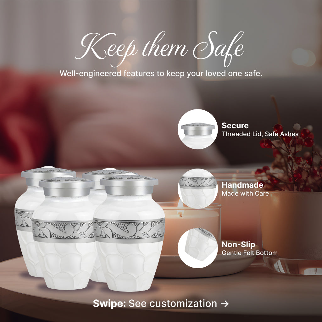 White Patch & Silver Hand-Engraved Cremation Urn
