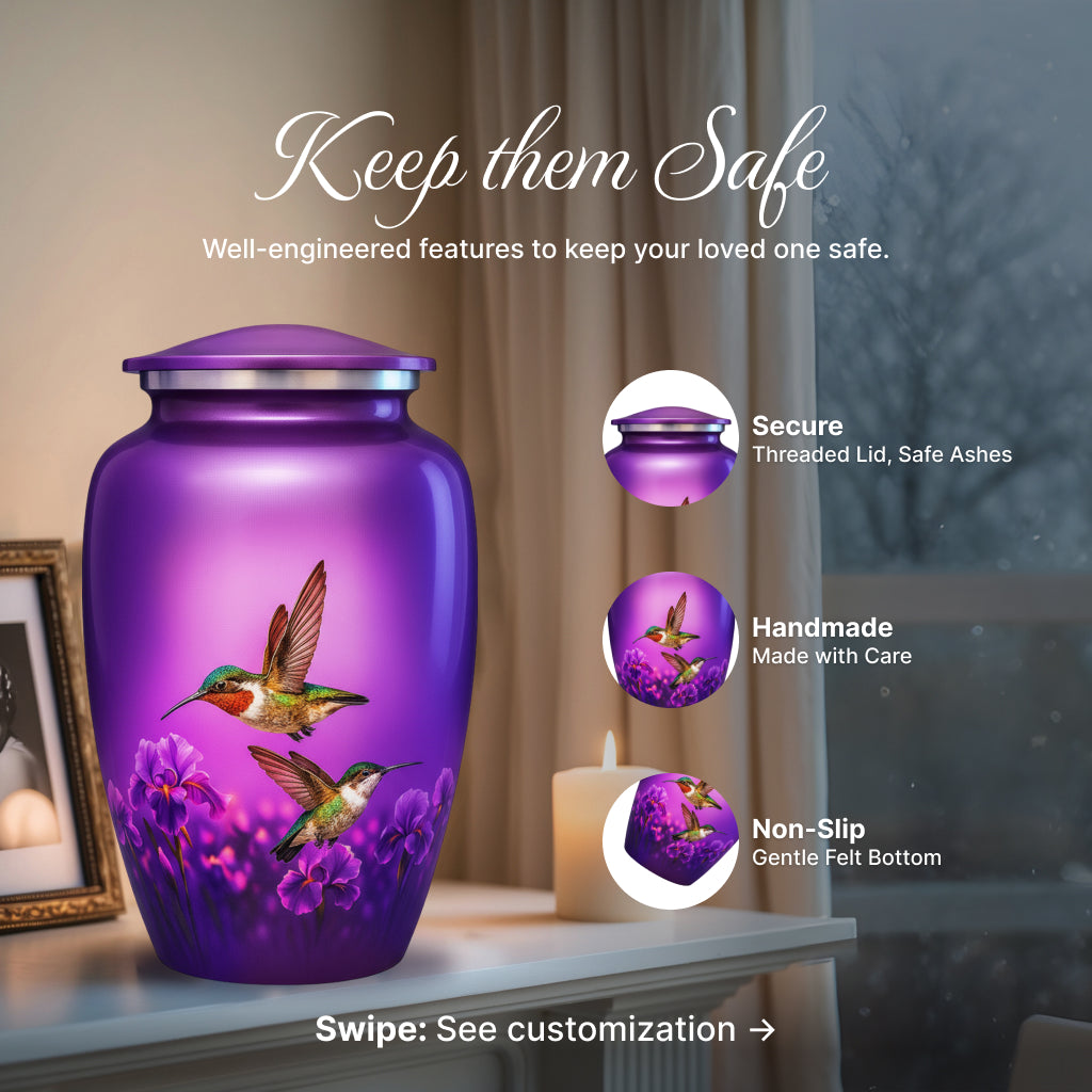 Purple Hummingbird Image Cremation Urn